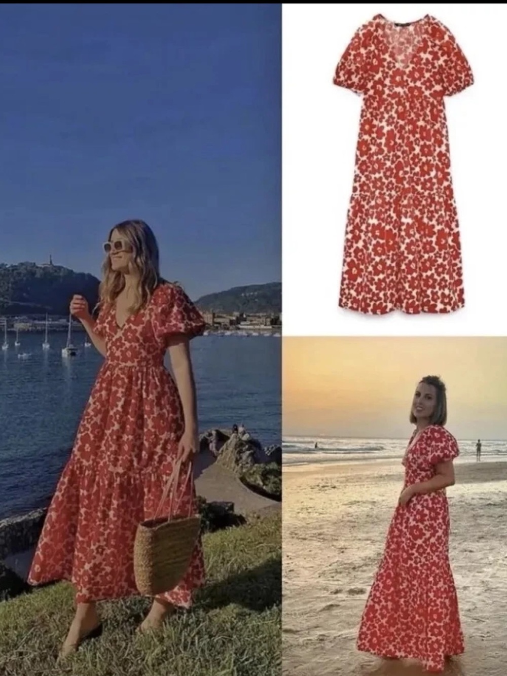 Zara Printed Poplin Floral Maxi Dress Red Size S bloggers fav coastal boho chic - Picture 13 of 15